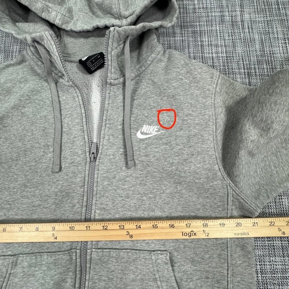 Nike Men's Small Gray Full Zip Fleece Hoodie Embroidered Swoosh Sportswear